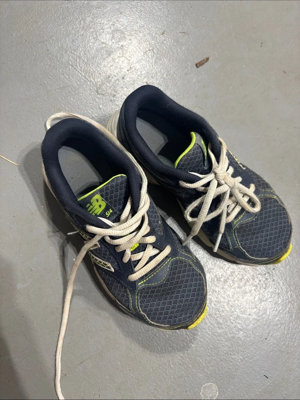 New Balance Navy and Lime Kids Running Sneakers